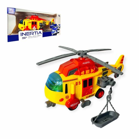 Speelgoedhelikopter - Reddingshelikopter - met optrekpropeller, licht, geluid en accessoires G