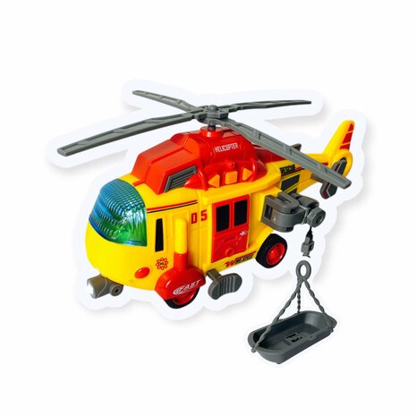 Speelgoedhelikopter - Reddingshelikopter - met optrekpropeller, licht, geluid en accessoires G