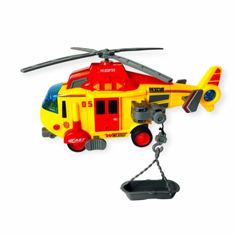 Speelgoedhelikopter - Reddingshelikopter - met optrekpropeller, licht, geluid en accessoires G