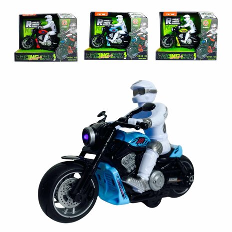 Race motorfiets speelgoed - met sirene en licht  - frictie aandrijving Blauw 