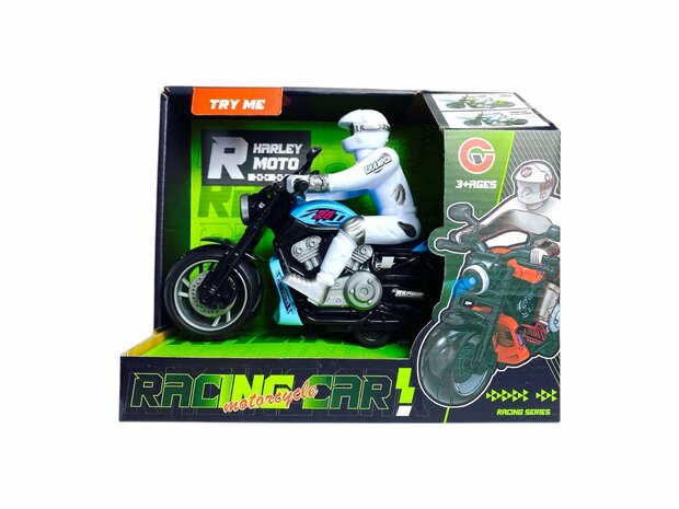 Race motorfiets speelgoed - met sirene en licht  - frictie aandrijving Blauw 