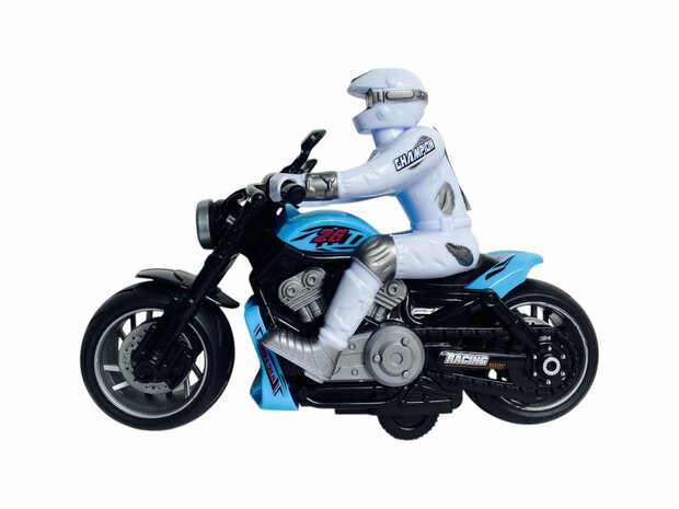 Race motorfiets speelgoed - met sirene en licht  - frictie aandrijving Blauw 