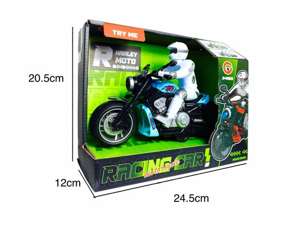 Race motorfiets speelgoed - met sirene en licht  - frictie aandrijving Blauw 