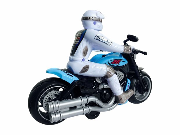 Race motorfiets speelgoed - met sirene en licht  - frictie aandrijving Blauw 