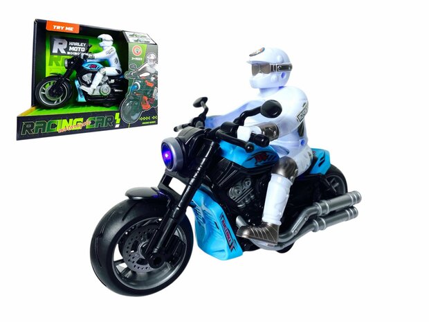 Race motorfiets speelgoed - met sirene en licht  - frictie aandrijving Blauw 