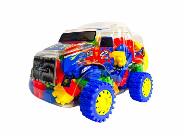 Speelgoed bouwstenen + auto 100 stuks Bouwstenen - Multikleur Speelgoed Bouwblokjes - In Auto Box