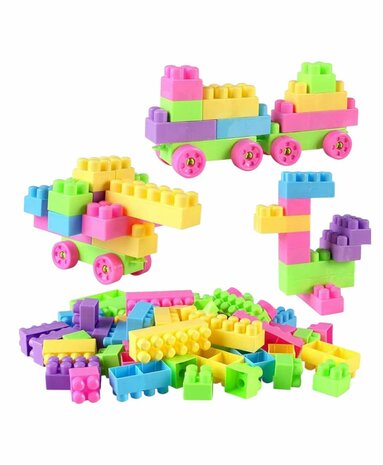 Speelgoedblokken - Bouwstenen met opbergzak - 50+ stuks blauw