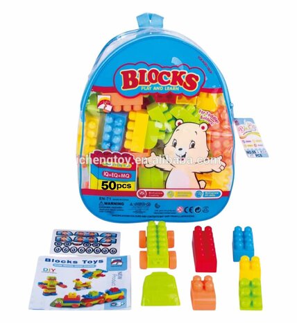 Speelgoedblokken - Bouwstenen met opbergzak - 50+ stuks blauw