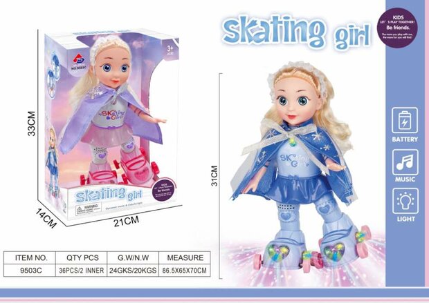schaatspop met , muziek, zingt en danst, &amp; 3D Lighting 360&deg; - 31cm P