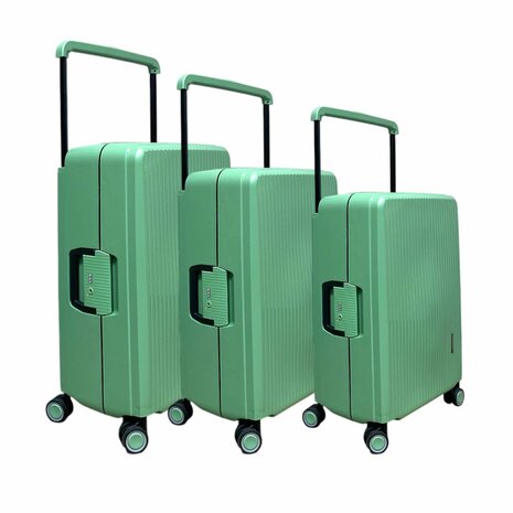 Kofferset pista groen Hardcase  - 3 stuks - TSA Slot - brede handgreep Bubule 