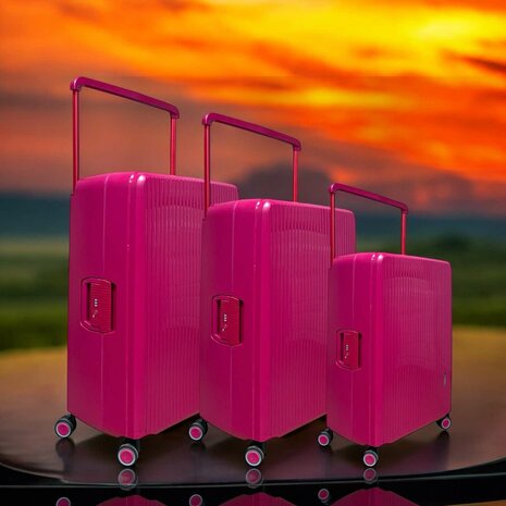 Kofferset Donker roze Hardcase  - 3 stuks - TSA Slot - brede handgreep Bubule 