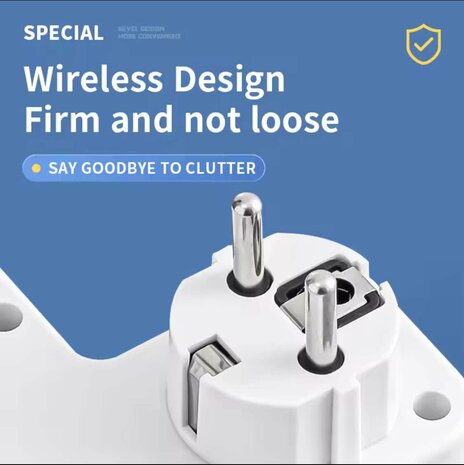 EU-stekkerdoos met 3 stopcontacten, 2 USB-poorten + 1 USB-C - 2500W