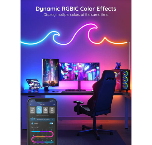 Neon Led strip licht 5M - App control en afstandsbediening - IC-RGB - 7*14MM