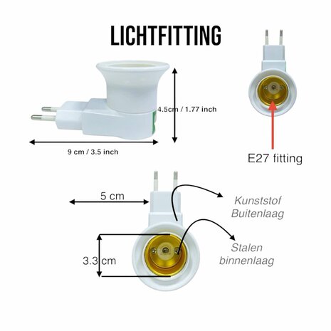 Stekker EU met E27 fitting + aan/uit schakelaar E27