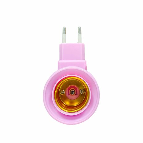 Stekker EU met E27 fitting + aan/uit schakelaar E27 - roze-