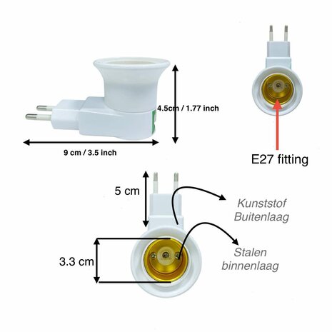 Stekker EU met E27 fitting + aan/uit schakelaar mix 5 stuks