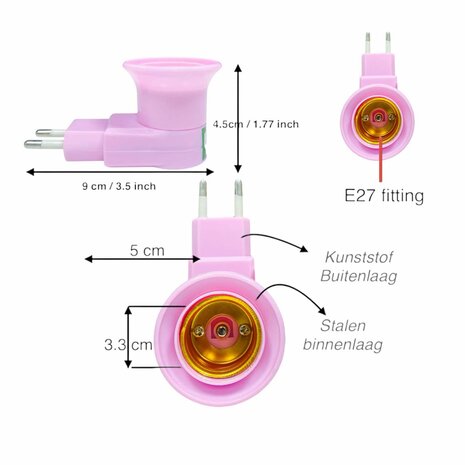 Stekker EU met E27 fitting + aan/uit schakelaar mix 5 stuks