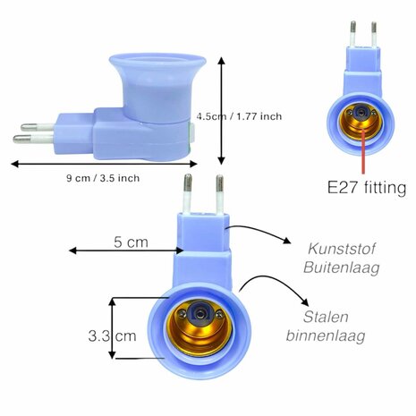 Stekker EU met E27 fitting + aan/uit schakelaar mix 5 stuks