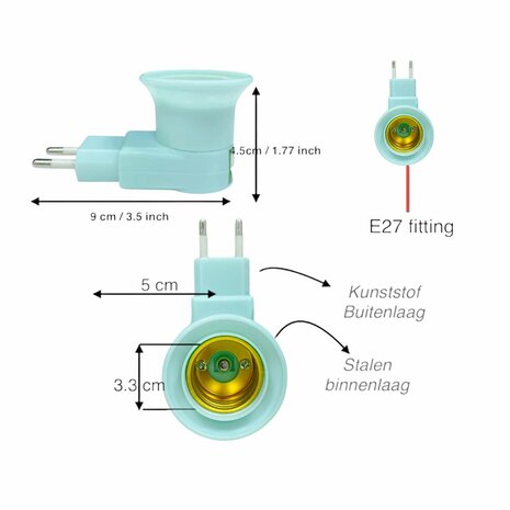 Stekker EU met E27 fitting + aan/uit schakelaar mix 5 stuks