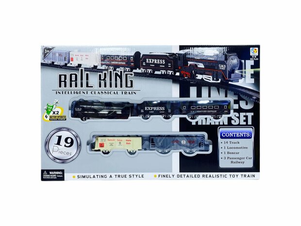 Electric Train - Classic Steam Locomotive - With Wagons, Track and LED Light - Railway Carriage - 19 Parts
