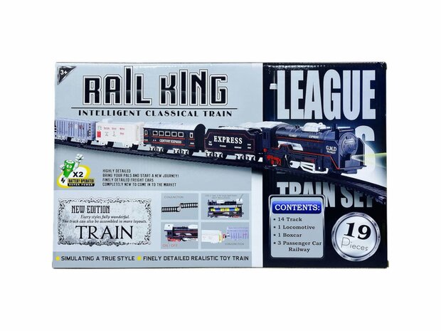 Electric Train - Classic Steam Locomotive - With Wagons, Track and LED Light - Railway Carriage - 19 Parts