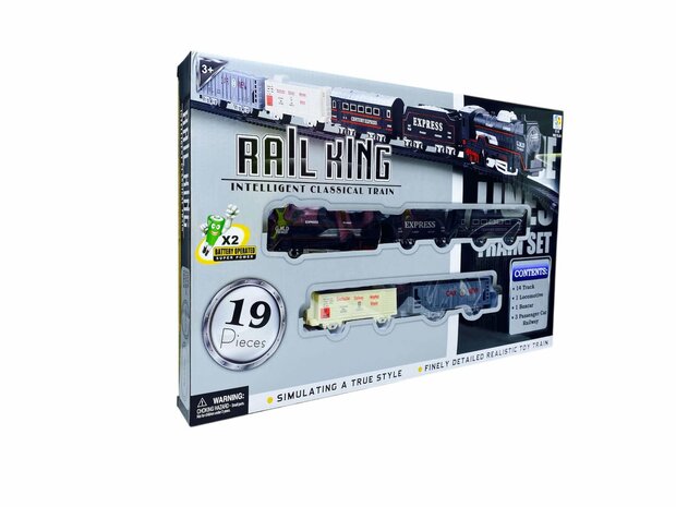 Electric Train - Classic Steam Locomotive - With Wagons, Track and LED Light - Railway Carriage - 19 Parts