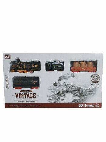 Elektrische trein - Klassieke Stoomlocomotief - 103X78 cm - Met Wagons, Spoor en LED licht - Spoorwegwagen - 17 dele