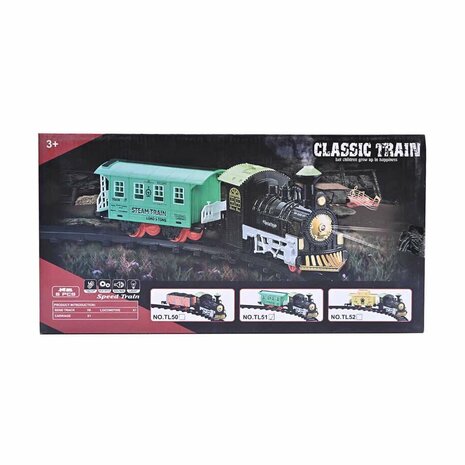 Electric train - Classic - With wagons, track and LED light - Railway wagon - 8 parts (74X74 cm)