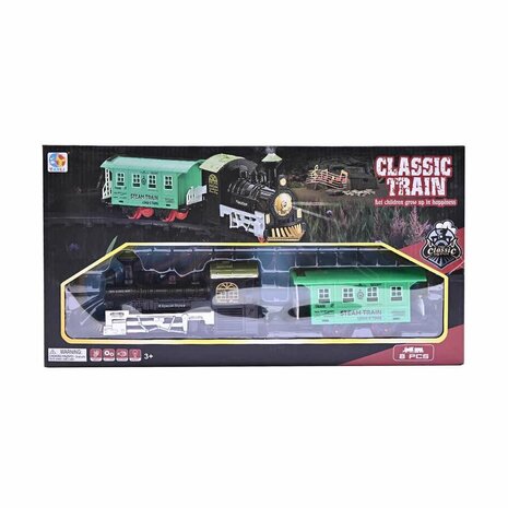 Electric train - Classic - With wagons, track and LED light - Railway wagon - 8 parts (74X74 cm)