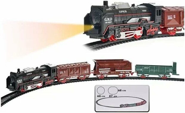 Elektrische trein - Klassieke - Met wagons, rails en ledverlichting - Spoorrijtuig - 19 onderdelen vintage trein