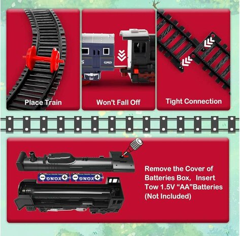 Electric train - Classic - With wagons, rails, music and LED lighting - Rail carriage - 19 parts vintage train