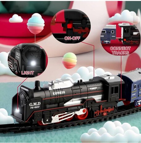 Electric train - Classic - With wagons, rails, music and LED lighting - Rail carriage - 19 parts vintage train