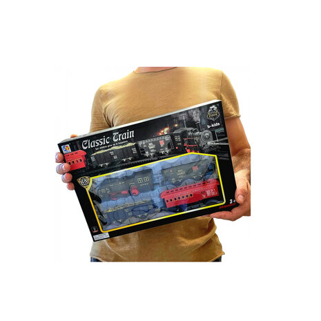 Electric Train - Classic Steam Locomotive - With Wagons, Track and LED Light - Railway Carriage - 18 Parts