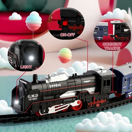 Elektrische trein - Klassieke Stoomlocomotief - Met Wagons, Spoor en LED licht - Spoorwegwagen - 23 delen