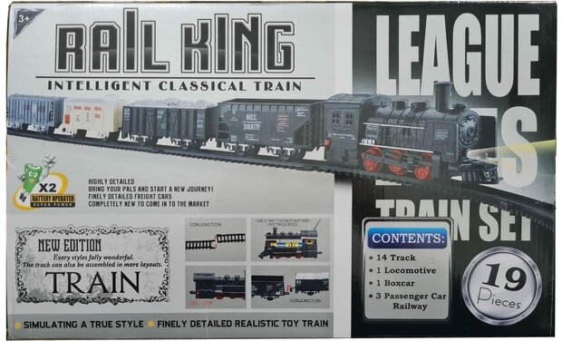 Electric Train - Classic Steam Locomotive - With Wagons, Track and LED Light - Railway Carriage - 19 Parts