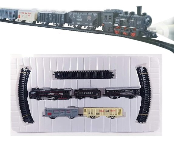 Electric Train - Classic Steam Locomotive - With Wagons, Track and LED Light - Railway Carriage - 19 Parts
