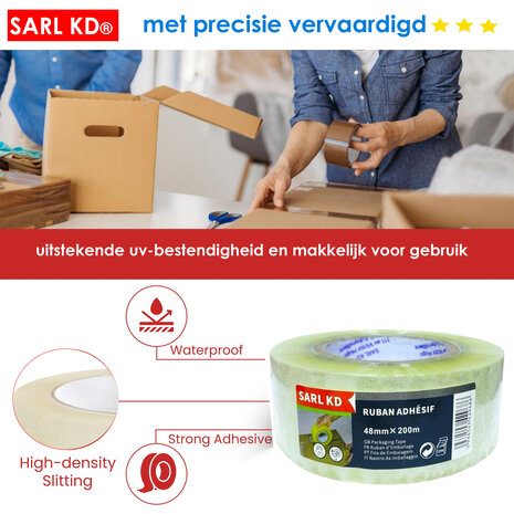 Premium Verpakkingstape transparant 48mm x 200m - Plakband - dozentape