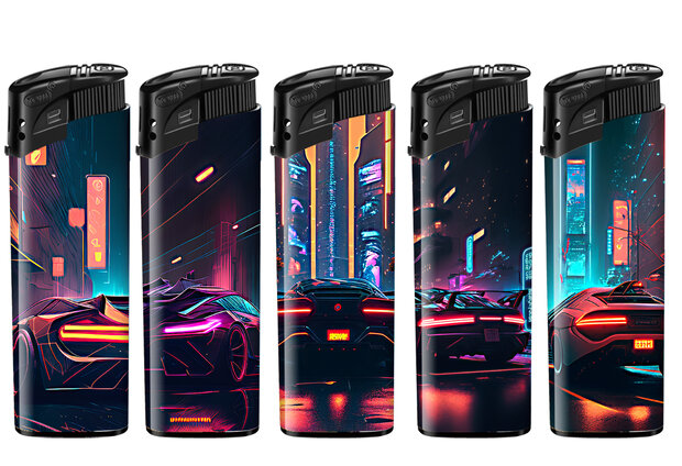TOM&reg; Night Rider Aanstekers &ndash; Stoere Auto Print Aanstekers (50 stuks) &ndash; Navulbaar &amp; Verstelbaar vlam