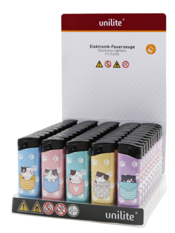 Unilite Aanstekers Pocket Cats &ndash; Schattige  katten print - Fix Flame Aanstekers 50 stuks per tray