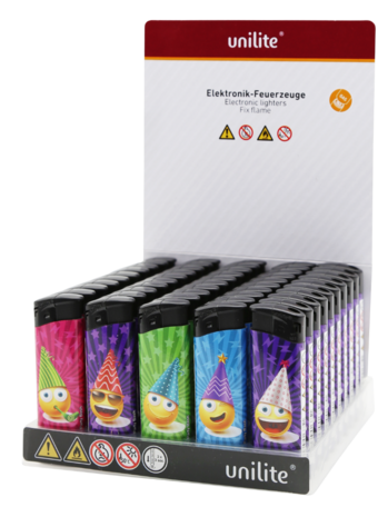 Unilite Emoji Print Aanstekers - Vrolijke Party Bash Aansteker - Navulbare Fix Flame  - 50 stuks per tray