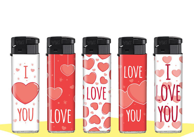 Aanstekers - I Love U Hartjes &ndash; Navulbaar &amp; Verstelbaar - 50 stuks