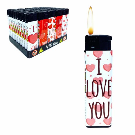 Aanstekers - I Love U Hartjes &ndash; Navulbaar &amp; Verstelbaar - 50 stuks