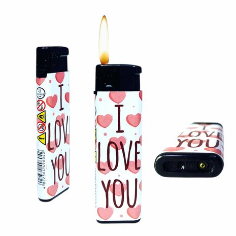 Aanstekers - I Love U Hartjes &ndash; Navulbaar &amp; Verstelbaar - 50 stuks