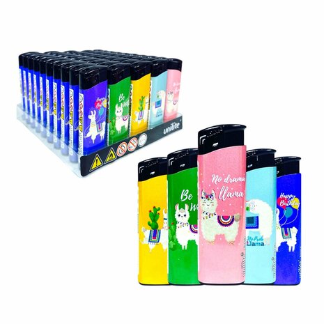 Unilite&reg; Alpaca Print Lighters &ndash; Cute &amp; Functional Fix Flame Lighters (50 Pack)