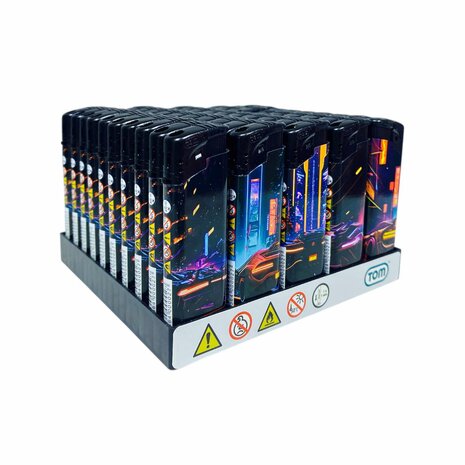 TOM&reg; Night Rider Aanstekers &ndash; Stoere Auto Print Aanstekers (50 stuks) &ndash; Navulbaar &amp; Verstelbaar vlam