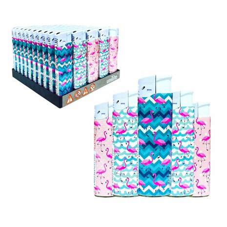 Aanstekers 50 stuks - Unilite electronic aanstekers&nbsp;Flamingo print