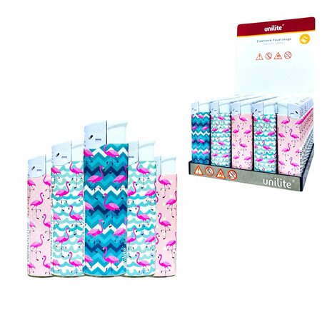Aanstekers 50 stuks - Unilite electronic aanstekers&nbsp;Flamingo print