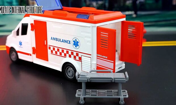 Ambulance speelgoed met licht en sirene geluidseffecten - door wrijving aangedreven wielen 