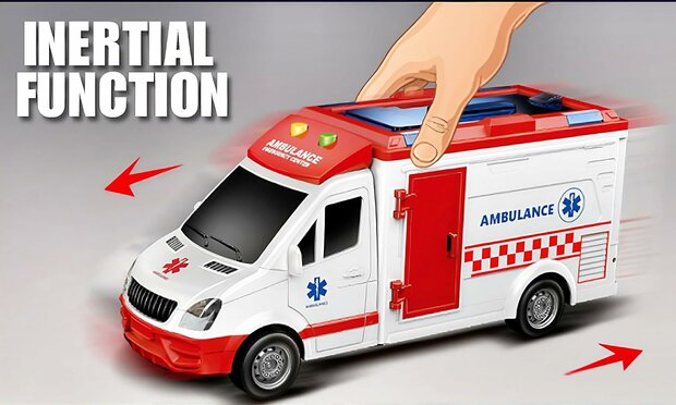 Ambulance speelgoed met licht en sirene geluidseffecten - door wrijving aangedreven wielen 