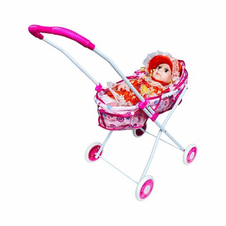 Poppenwagen roze gestipt - Roze Luipaard
